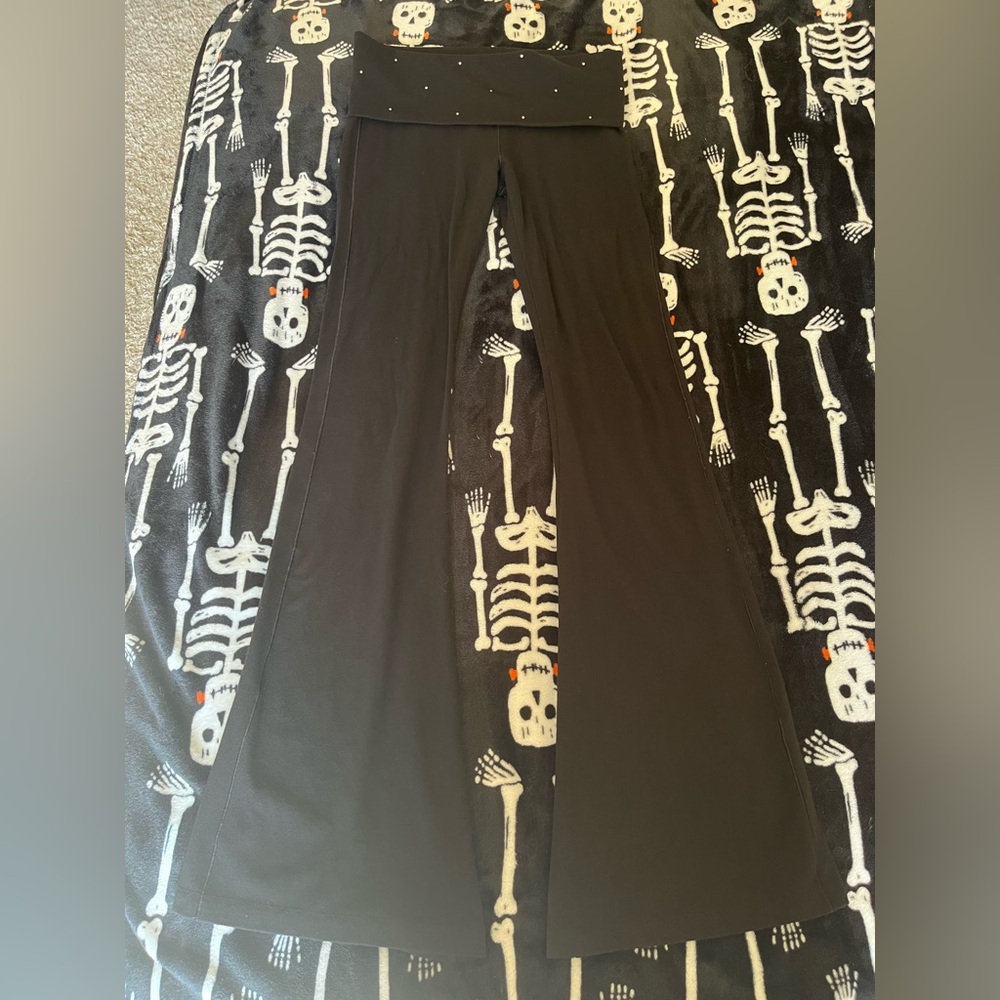 PINK Victoria's Secret Black Flare Leggings With Bling Decals On Fold-over